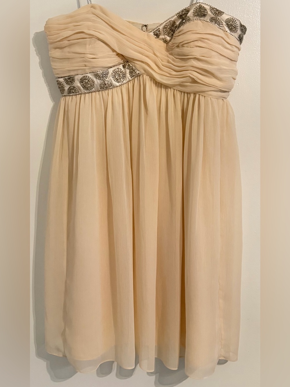 Maggy London Size 16 Champagne Beaded Chiffon Cocktail Dress